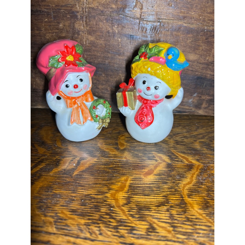 VTG 70s Snowman Salt and Pepper Shakers Ceramic Christmas Holiday X-8829 Set